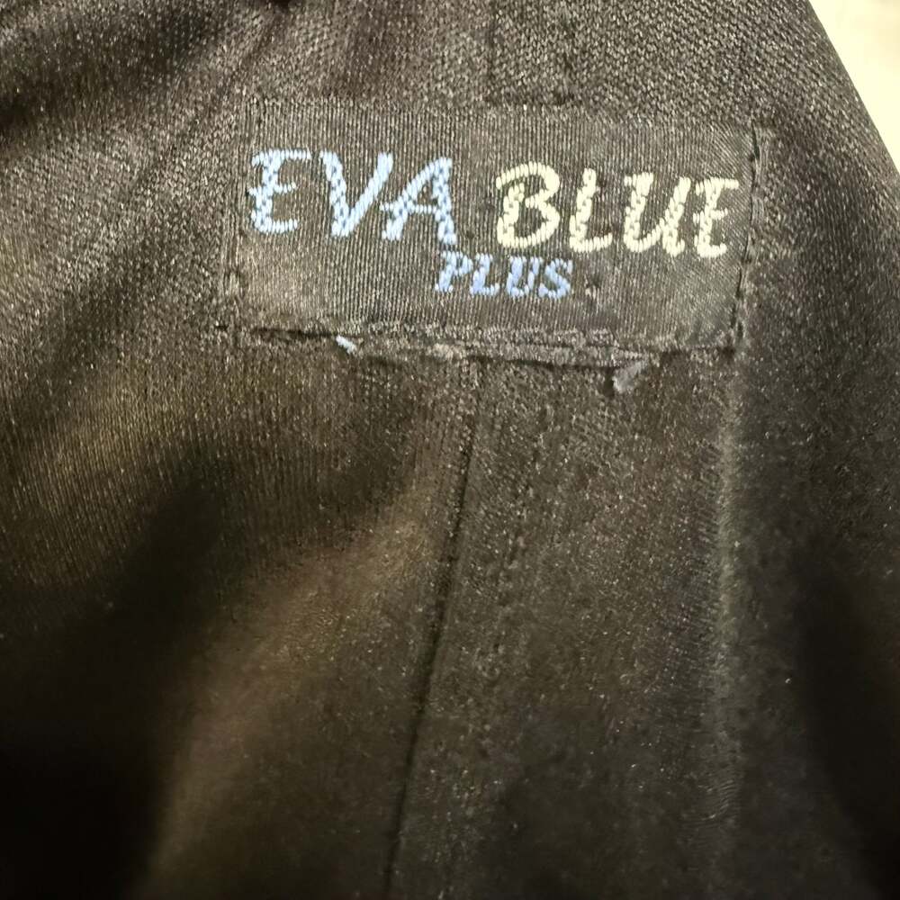 Eva Blue Plus Black Sheer Overlay Blouse Asymmetrical Hem Size L - Picture 2 of 7